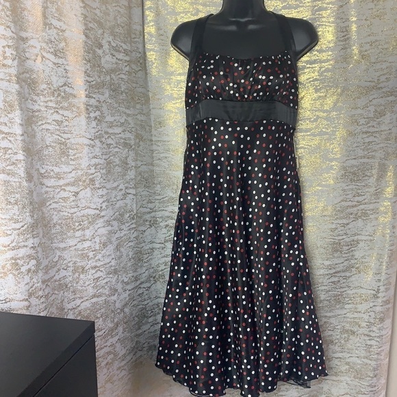 Jessica black polka dot white/pink cocktail halter dress size 10 - Picture 3 of 14